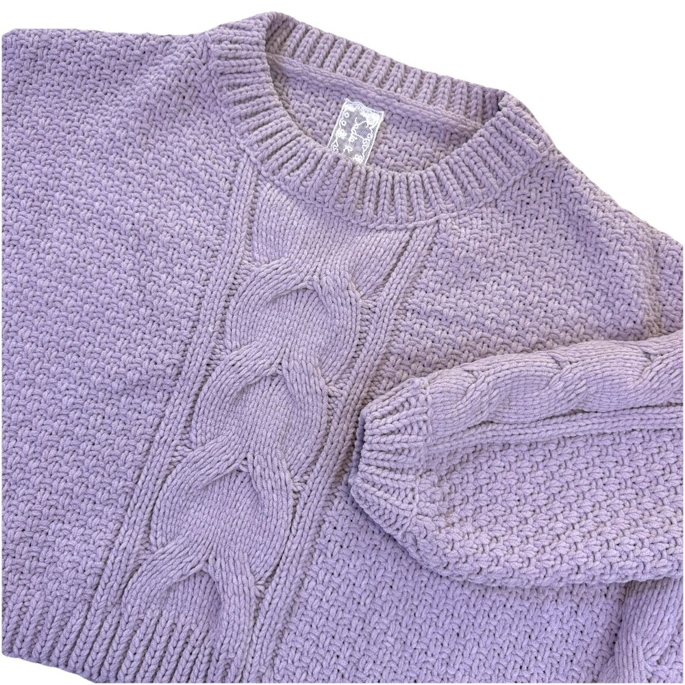 Sadie and‎ Sage Women's Oversized Crop Sweater Crochet  Periwinkle Purple Sz S-L